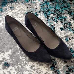Eileen Fisher Navy Suede Pointed-Toe Pumps